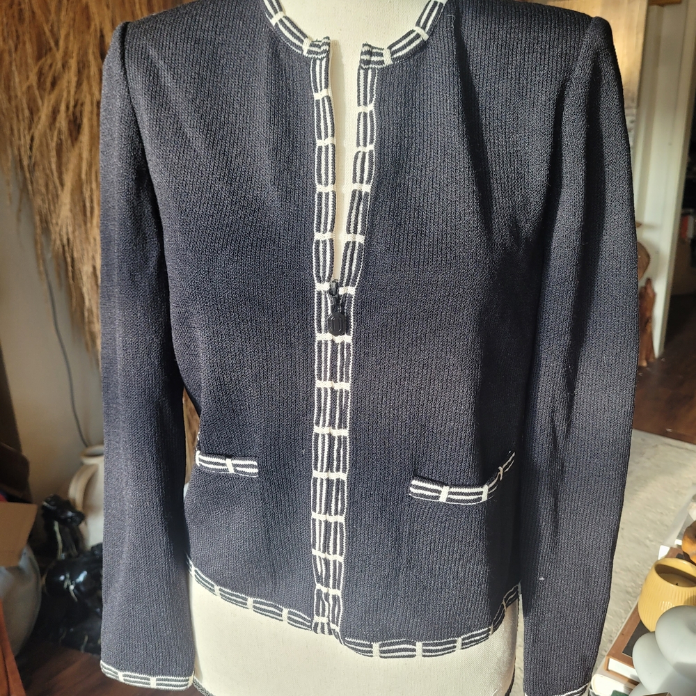 St. John Collection Black Blazer with White Trim